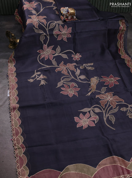 Pure organza silk saree grey with prints & pita work