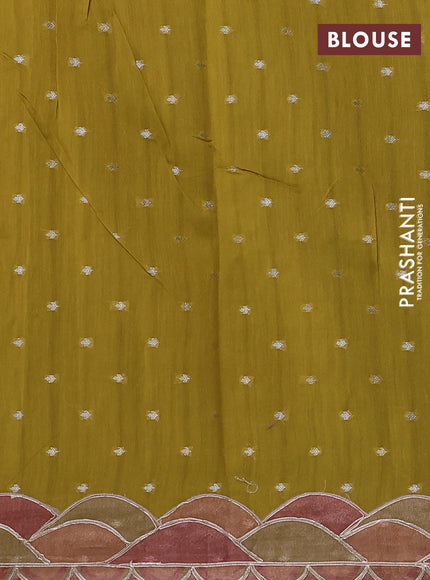 Pure organza silk saree lime yellow with prints & pita work