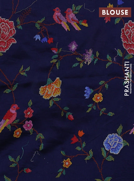 Pure organza silk saree navy blue with embroidery buttas and floral embroidery border
