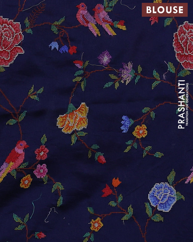 Pure organza silk saree navy blue with embroidery buttas and floral embroidery border