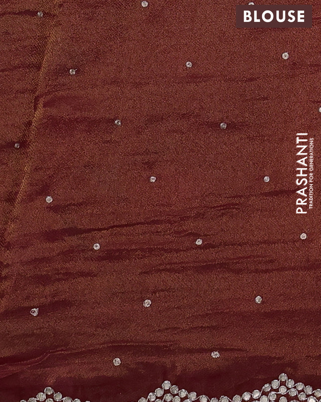 Pure organza silk saree maroon with allover prints & embroidery work and zardosi gotapatti work border