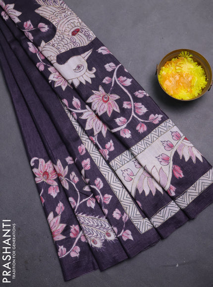 Semi tussar saree jamun with plain body and embroidered pallu