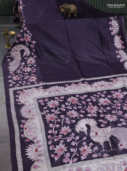 Semi tussar saree jamun with plain body and embroidered pallu