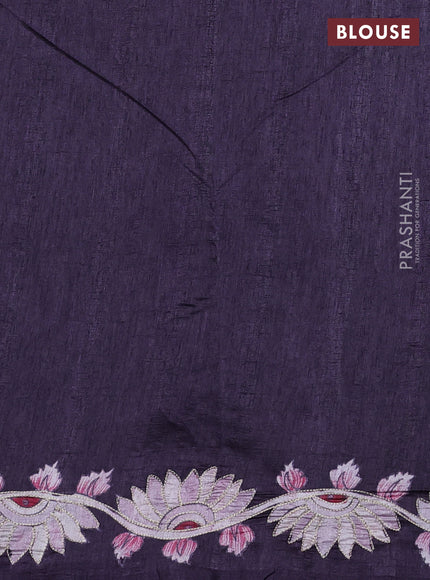 Semi tussar saree jamun with plain body and embroidered pallu