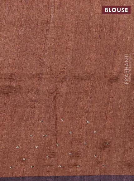 Semi tussar saree maroon and brown with plain body and embroidered pallu
