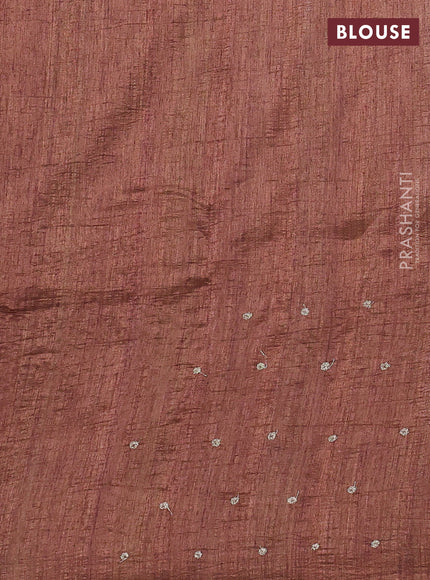 Semi tussar saree rust shade and brown with plain body and mirror embridery work