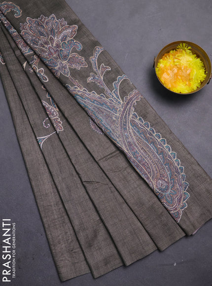 Semi tussar saree grey shade with embroidery work