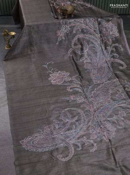 Semi tussar saree grey shade with embroidery work