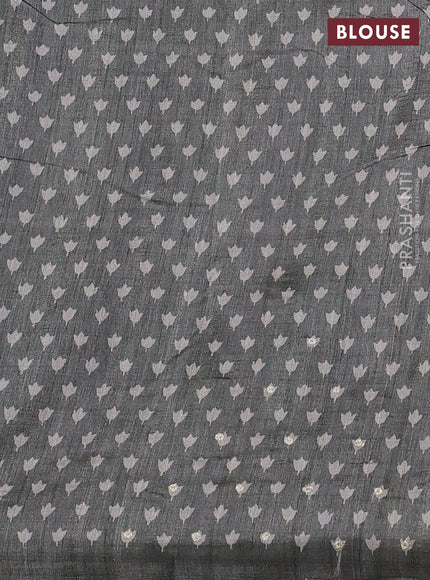 Semi tussar saree grey and sandal with plain body and embroidered pallu