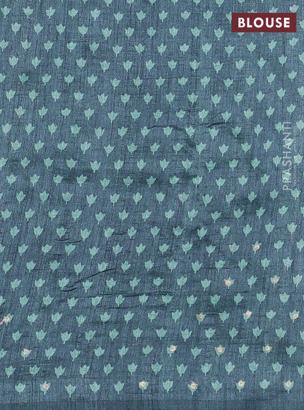 Semi tussar saree grey and green with plain body and embroidered pallu