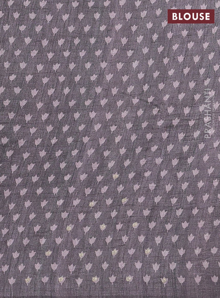 Semi tussar saree grey and rust shade with plain body and embroidered pallu