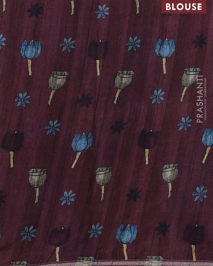 Semi tussar saree maroon and beige with allover kalamkari prints and embroidered pallu