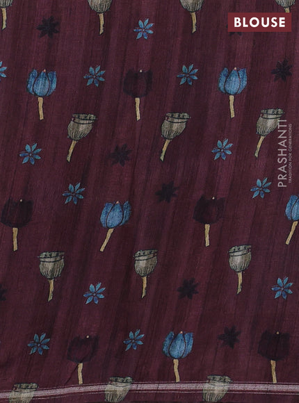Semi tussar saree maroon and beige with allover kalamkari prints and embroidered pallu