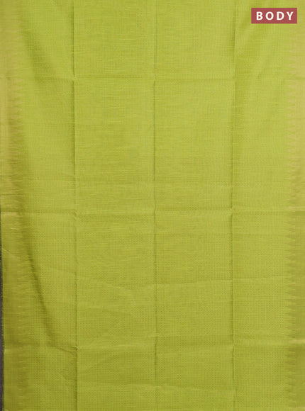 Semi dupion saree fluorescent green and maroon with allover zari weaves and temple zari woven border