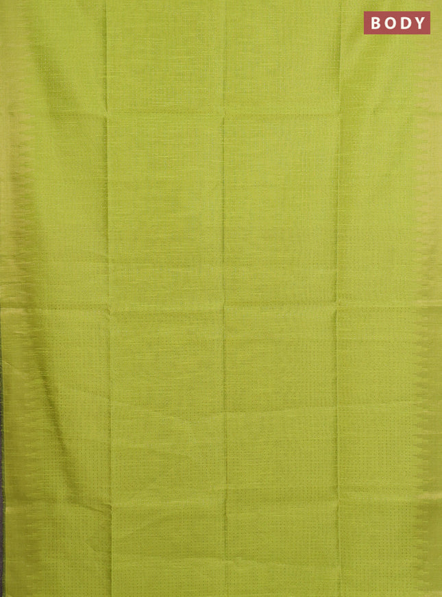 Semi dupion saree fluorescent green and maroon with allover zari weaves and temple zari woven border