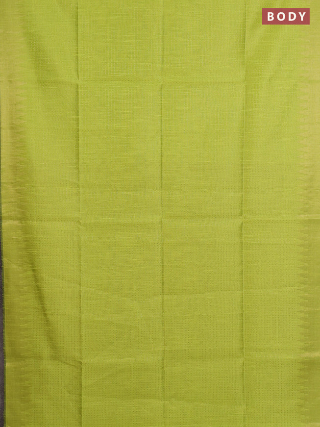 Semi dupion saree fluorescent green and maroon with allover zari weaves and temple zari woven border