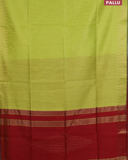 Semi dupion saree fluorescent green and maroon with allover zari weaves and temple zari woven border