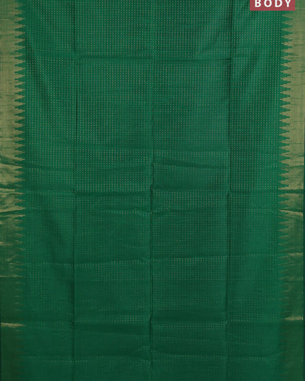 Semi dupion saree green and red with allover zari weaves and temple zari woven border