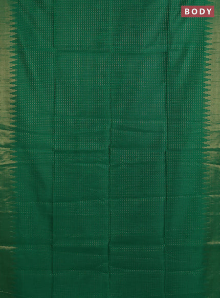 Semi dupion saree green and red with allover zari weaves and temple zari woven border