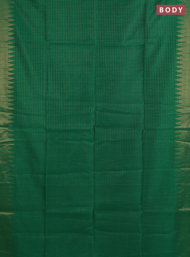 Semi dupion saree green and red with allover zari weaves and temple zari woven border