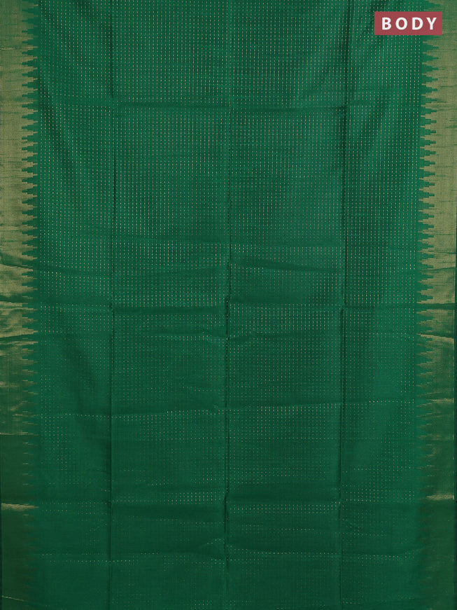 Semi dupion saree green and red with allover zari weaves and temple zari woven border