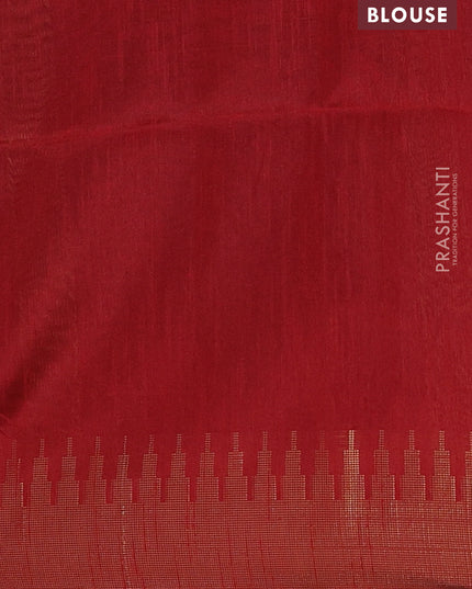 Semi dupion saree green and red with allover zari weaves and temple zari woven border