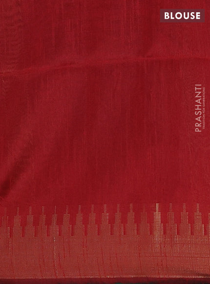 Semi dupion saree green and red with allover zari weaves and temple zari woven border