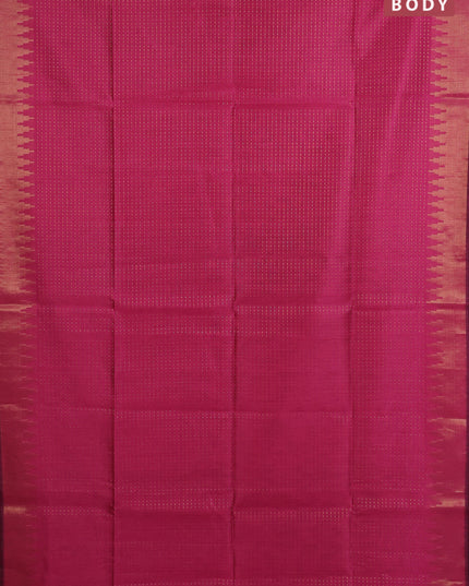 Semi dupion saree dark pink and navy blue with allover zari weaves and temple zari woven border