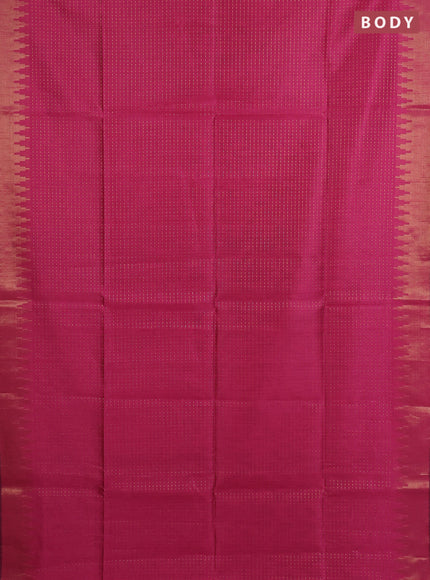 Semi dupion saree dark pink and navy blue with allover zari weaves and temple zari woven border