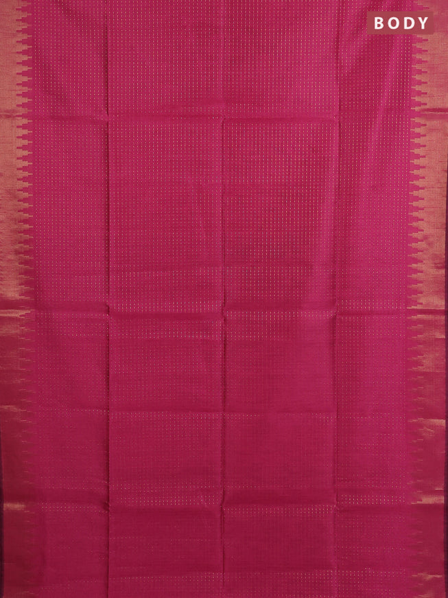 Semi dupion saree dark pink and navy blue with allover zari weaves and temple zari woven border