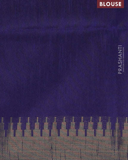 Semi dupion saree dark pink and navy blue with allover zari weaves and temple zari woven border