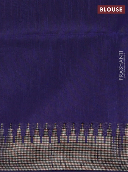 Semi dupion saree dark pink and navy blue with allover zari weaves and temple zari woven border