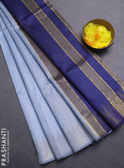 Semi dupion saree pastel blue and navy blue with allover zari weaves and temple zari woven border