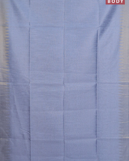 Semi dupion saree pastel blue and navy blue with allover zari weaves and temple zari woven border