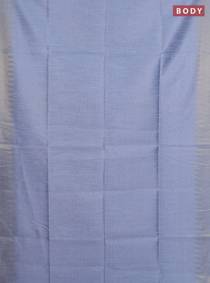 Semi dupion saree pastel blue and navy blue with allover zari weaves and temple zari woven border