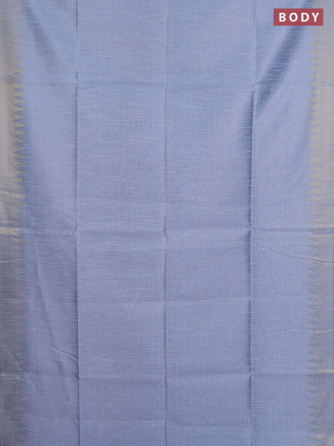 Semi dupion saree pastel blue and navy blue with allover zari weaves and temple zari woven border