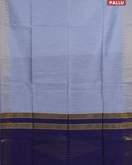Semi dupion saree pastel blue and navy blue with allover zari weaves and temple zari woven border