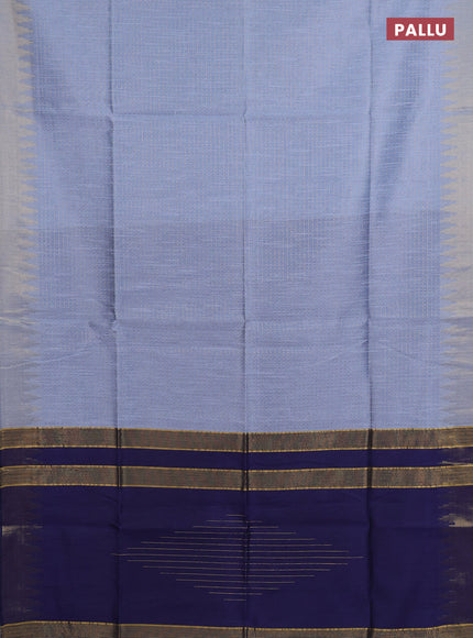 Semi dupion saree pastel blue and navy blue with allover zari weaves and temple zari woven border