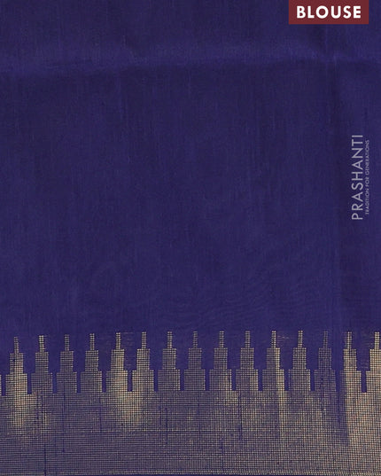 Semi dupion saree pastel blue and navy blue with allover zari weaves and temple zari woven border