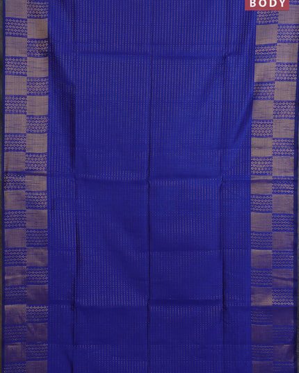 Semi dupion saree blue and pink with allover zari stripes pattern and zari woven border