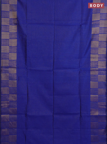 Semi dupion saree blue and pink with allover zari stripes pattern and zari woven border