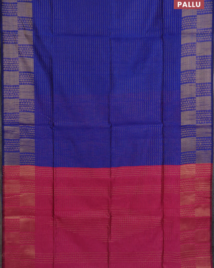 Semi dupion saree blue and pink with allover zari stripes pattern and zari woven border