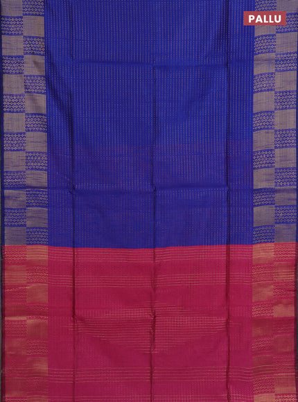 Semi dupion saree blue and pink with allover zari stripes pattern and zari woven border
