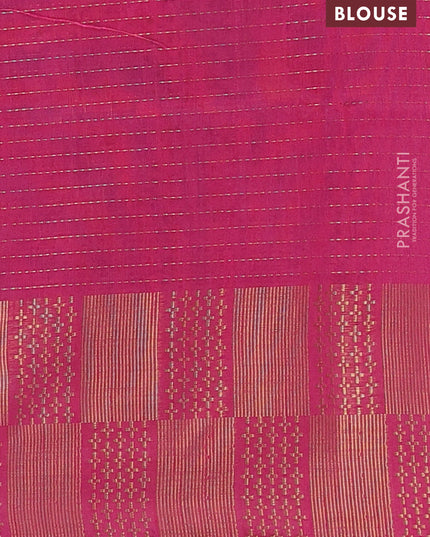 Semi dupion saree blue and pink with allover zari stripes pattern and zari woven border