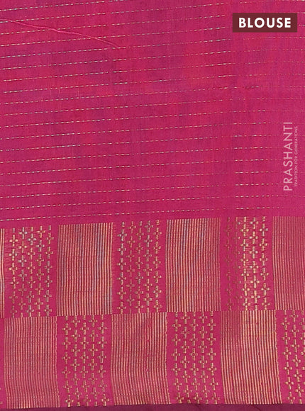 Semi dupion saree blue and pink with allover zari stripes pattern and zari woven border