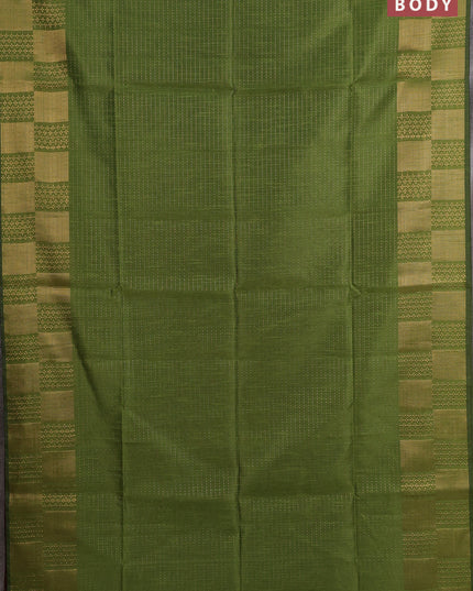 Semi dupion saree mehendi green and maroon with allover zari stripes pattern and zari woven border