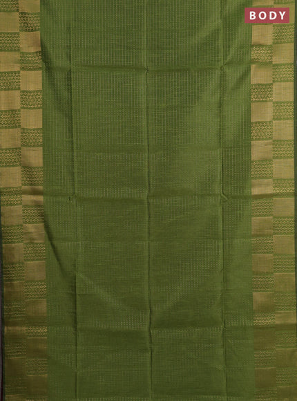 Semi dupion saree mehendi green and maroon with allover zari stripes pattern and zari woven border