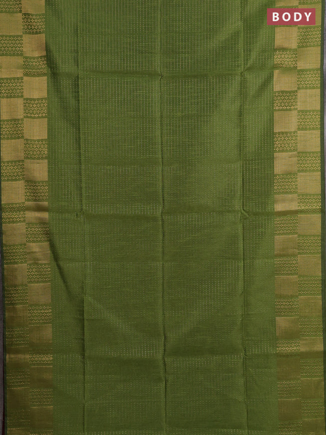 Semi dupion saree mehendi green and maroon with allover zari stripes pattern and zari woven border