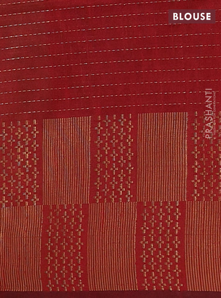 Semi dupion saree mehendi green and maroon with allover zari stripes pattern and zari woven border