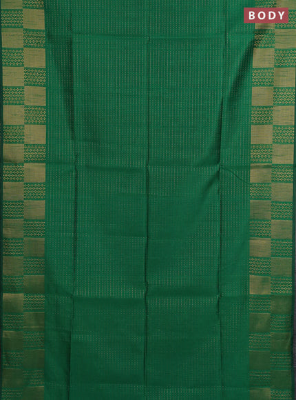 Semi dupion saree green and pink with allover zari stripes pattern and zari woven border